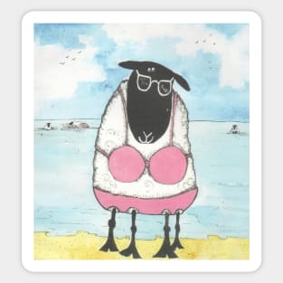 Sheep, at the beach. Sticker